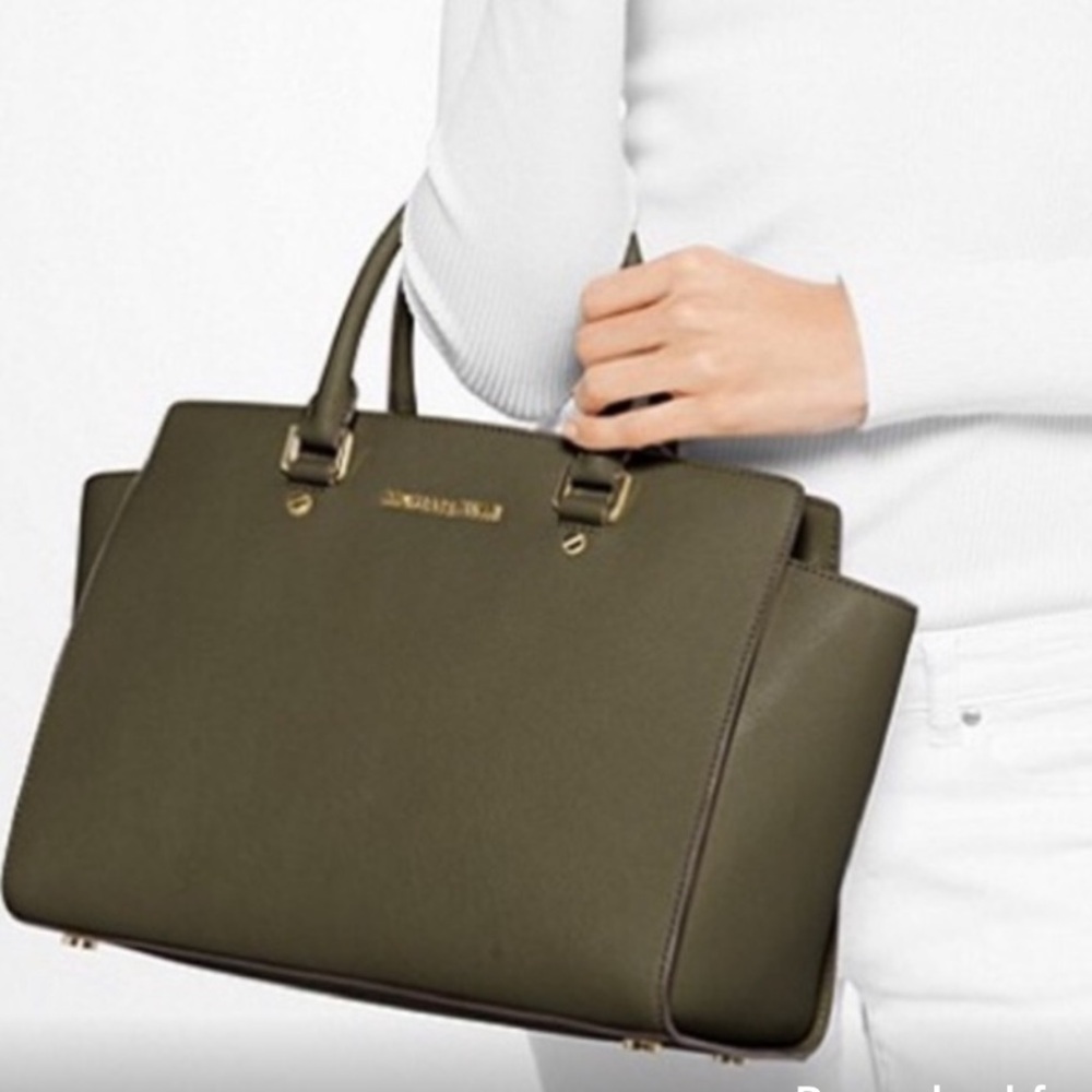 Michael Kors Selma Green Satchel with Gold Accents